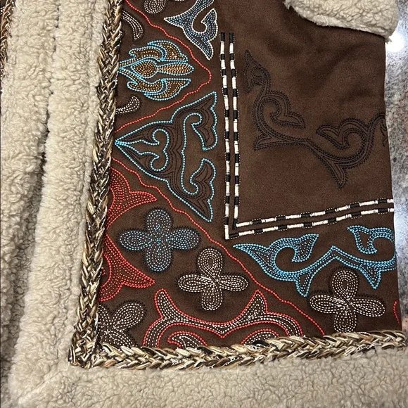 House of Harlow 1960 Embroidered Sherpa Trim Vest Western Boho Multi One Size - Picture 6 of 8